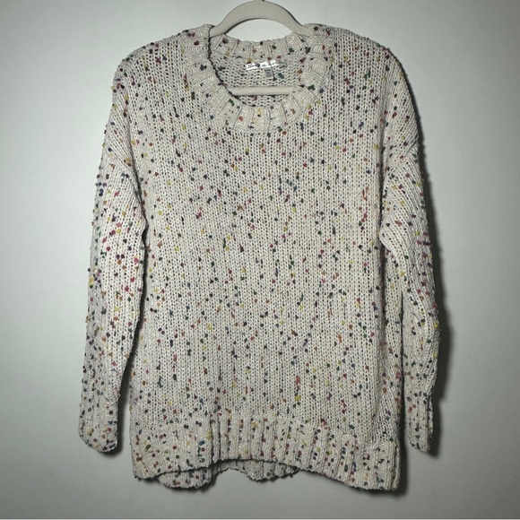 Seven 7 Chunky Popcorn Confetti Knit Sweater Cream High-Low Hem Size Small - Picture 2 of 8
